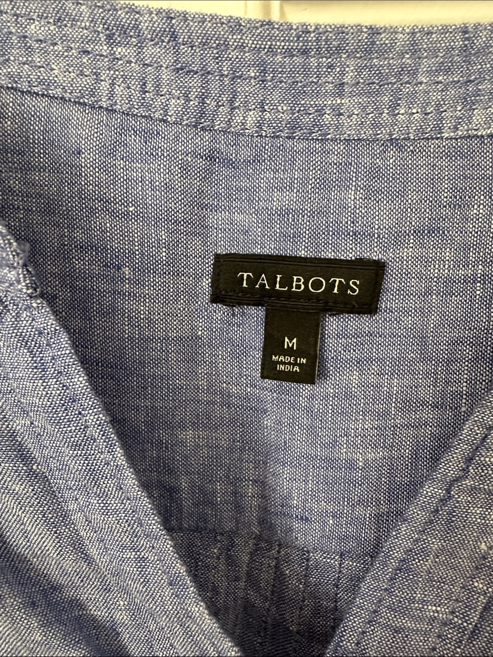 Talbots Chambray Blue Linen Button-Front Camp Shirt - Picture 2 of 8